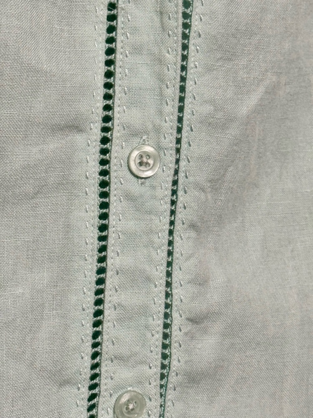 Eddie Bauer 100% Linen Light Blue 3/4 Length Button Front V Neck Collared Blouse - Picture 9 of 11